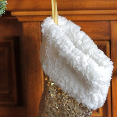 Northlight 18" Gold Paillette Sequins Christmas Stocking With High Pile Fleece Cuff - Image 2