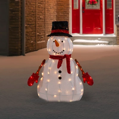 Northlight 32" Lighted 3D Chenille Snowman In Top Hat Outdoor Christmas Decoration