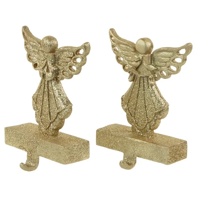 Northlight Angel Glittered Christmas Stocking Holders - 5.5" - Gold - Set Of 2 - Image 3