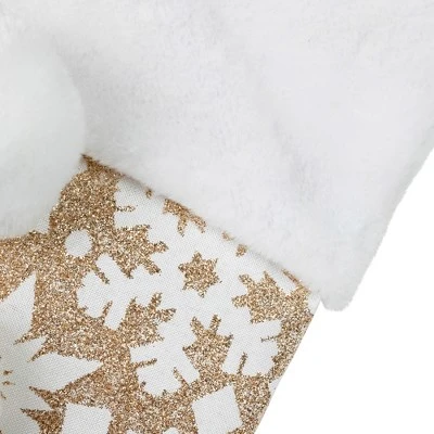 Northlight 20.5" Glittered Gold Christmas Stocking With Snowflakes And Pom Poms - Image 4
