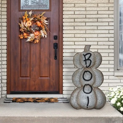 Northlight Boo! Stacked Pumpkins Metal Halloween Porch Sign - 28" - Silver