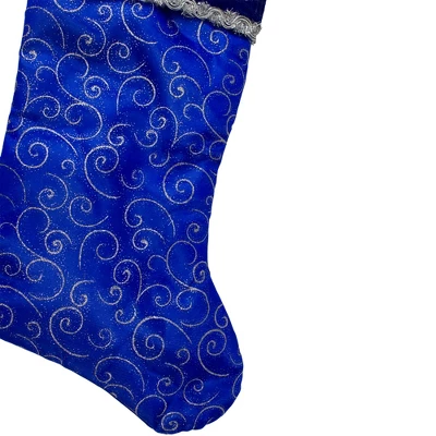 Northlight 20.5" Royal Blue And Silver Swirl Christmas Stocking With Velveteen Cuff - Image 2