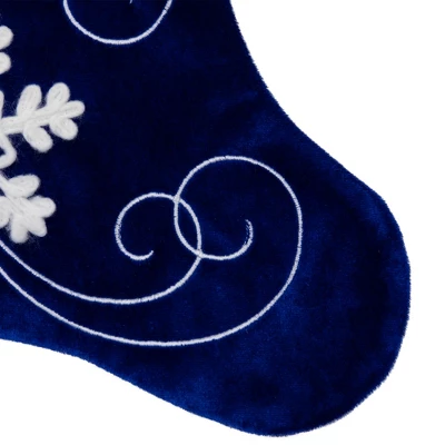 Northlight 20.5-Inch Royal Blue Velvet And White Snowflake Christmas Stocking - Image 4