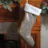 Northlight 18" Gold Paillette Sequins Christmas Stocking With High Pile Fleece Cuff
