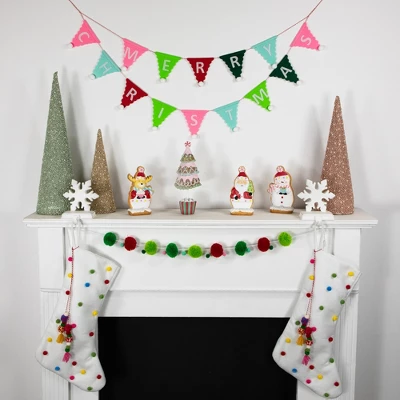 Northlight 20" White Christmas Stocking With Multicolor Pom-Poms And Tassels