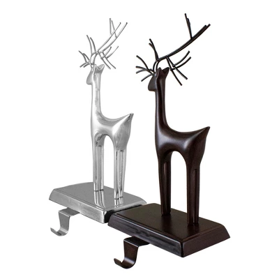 Northlight Set Of 2 Oil Rubbed Bronze And Silver Reindeer Christmas Stocking Holders - Image 4