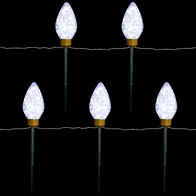 Northlight LED Lighted C9 Style Christmas Pathway Lawn Stakes - 8'- Clear - 5ct - Image 2