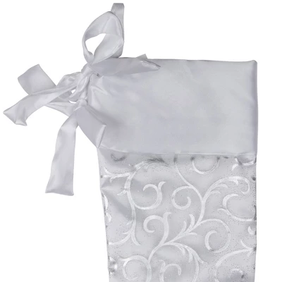 Northlight 19” White And Silver Filigree Christmas Stocking With Bows - Image 2