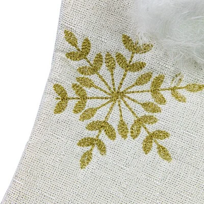 Northlight 20" Cream With Gold Snowflakes Christmas Stocking With Faux Fur Cuff - Image 4