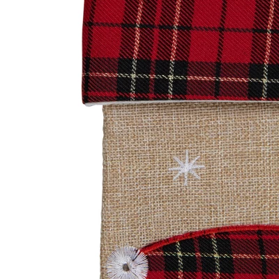 Northlight 19" Burlap Plaid Whimsical Santa Waiving Christmas Stocking - Image 3