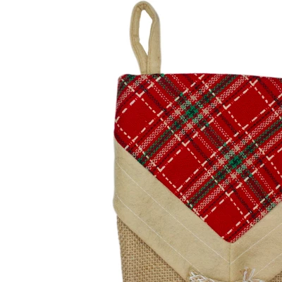 Northlight 20.5" Beige And Red Plaid V-Cuff Christmas Stocking - Image 2