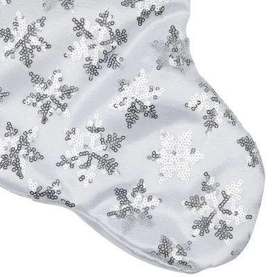 Northlight 19 White And Silver Sequin Snowflake Christmas Stocking - Image 4
