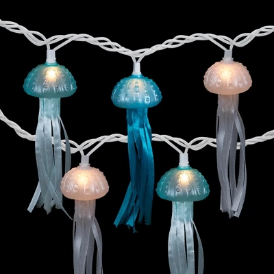 Northlight Jellyfish Patio Light Set - Blue And White - 6' White Wire - 10ct - Image 2