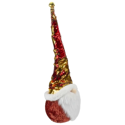 Northlight Santa Gnome Head With Sequined Jingle Bell Hat Christmas Decoration - 20" - Gold And Red - Image 3