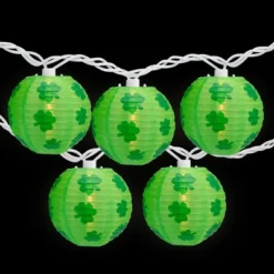 Northlight Shamrock St. Patrick's Day Paper Lantern Patio Lights - Green - 8.5' White Wire - 10ct