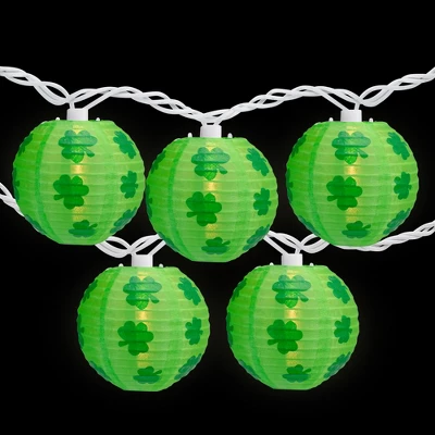Northlight Shamrock St. Patrick's Day Paper Lantern Patio Lights - Green - 8.5' White Wire - 10ct