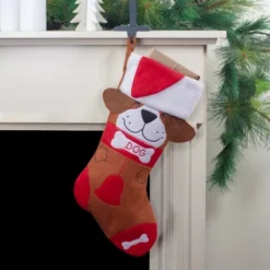 Northlight 17" Red And Brown "DOG" Embroidered Christmas Stocking With Cuff