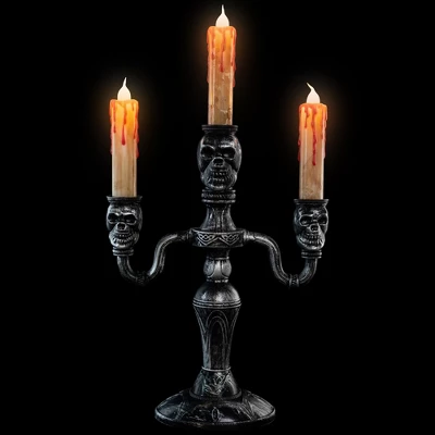 Northlight Antique-Style Skull Trio Flickering Halloween Candelabra - 13.75" - Amber Lights - Image 2