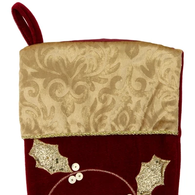 Northlight 20.5-Inch Velvet Gold And Maroon Etched Cuff Christmas Stocking - Image 2