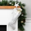 Northlight 19” White And Silver Filigree Christmas Stocking With Bows