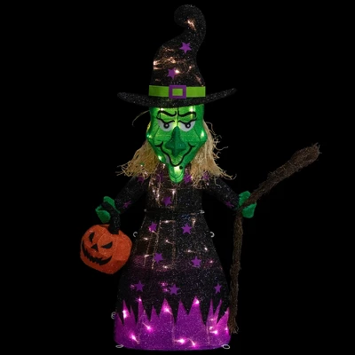 Northlight LED Lighted Witch With Broom Outdoor Halloween Decoration - 39" - Clear Lights - Image 5