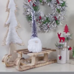 Northlight 13" Silver Sequin Santa With A Pointed Winter Hat Christmas Decor