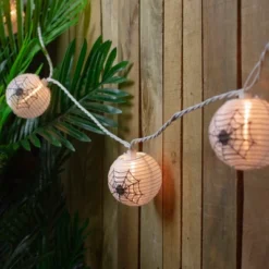 Northlight Spider In Web Paper Lantern Halloween Lights - Clear Lights - 8.5' White Wire - 10ct