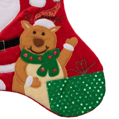 Northlight 20.5" Red And White Glittered Santa Claus And Reindeer Christmas Stocking - Image 4
