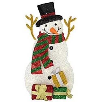Northlight 31" Pre-Lit White And Black Snowman With Gifts Outdoor Christmas Decor - Image 2