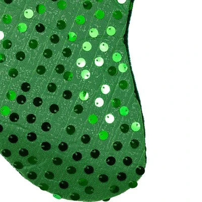 Northlight 20" Shiny Metallic Green Sequined Christmas Stocking With Velveteen Cuff - Image 3