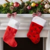 Northlight Traditional Christmas Stocking With Black Paw Prints - 14"- Red And White