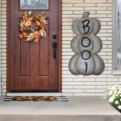 Northlight Boo! Stacked Pumpkins Metal Halloween Porch Sign - 28" - Silver - Image 2