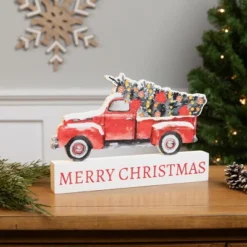 Northlight Pickup Truck Merry Christmas Wooden Decoration - 9"