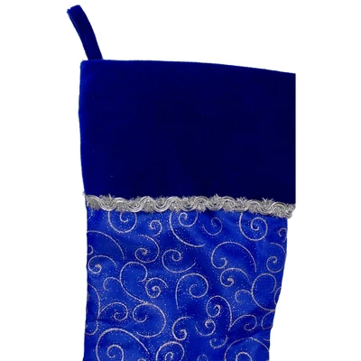 Northlight 20.5" Royal Blue And Silver Swirl Christmas Stocking With Velveteen Cuff - Image 3