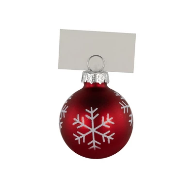 Northlight Christmas Glass Ball Ornament With Snowflake Place Card Holders - 2" - Red - Set Of 6 - Image 2