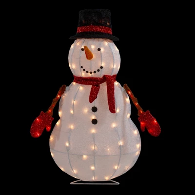 Northlight 32" Lighted 3D Chenille Snowman In Top Hat Outdoor Christmas Decoration - Image 2