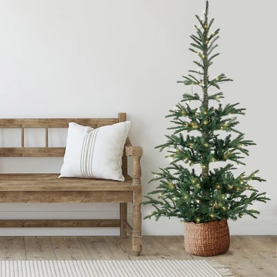 Northlight Real Touch™️ Pre-Lit Pencil Nordmann Fir Artificial Christmas Tree - 6.5' - Warm Clear LED Lights