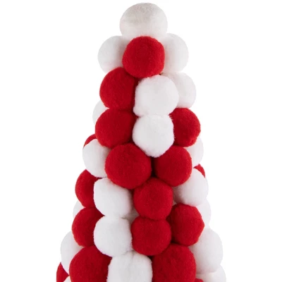 Northlight Pom Pom Cone Tree Christmas Decoration - 13" - White And Red - Image 5