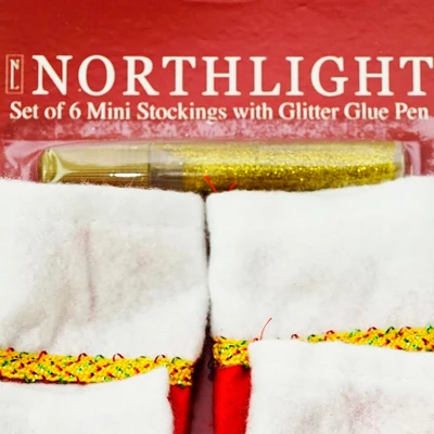 Northlight Pack Of 6 Traditional Mini Christmas Stockings With Gold Glitter Pen - Image 2