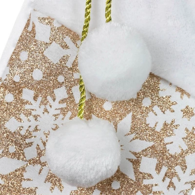 Northlight 20.5" Glittered Gold Christmas Stocking With Snowflakes And Pom Poms - Image 2