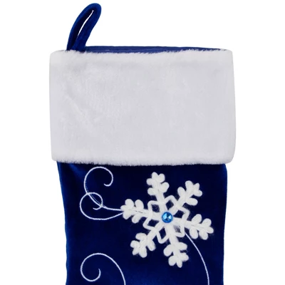 Northlight 20.5-Inch Royal Blue Velvet And White Snowflake Christmas Stocking - Image 2