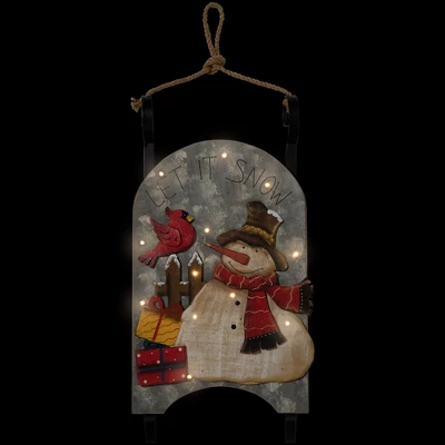 Northlight 17" LED Lighted Wooden Sled With Snowman And Cardinal Christmas Decoration - Image 2
