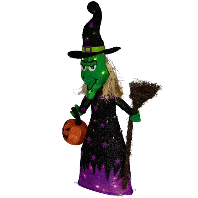Northlight LED Lighted Witch With Broom Outdoor Halloween Decoration - 39" - Clear Lights - Image 2