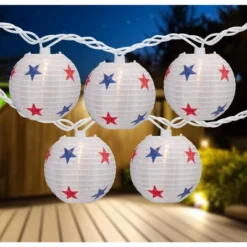 Northlight Patriotic Stars Paper Lantern Patio Light Set - 8.5' White Wire - 10ct