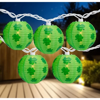 Northlight Shamrock St. Patrick's Day Paper Lantern Patio Lights - Green - 8.5' White Wire - 10ct - Image 2