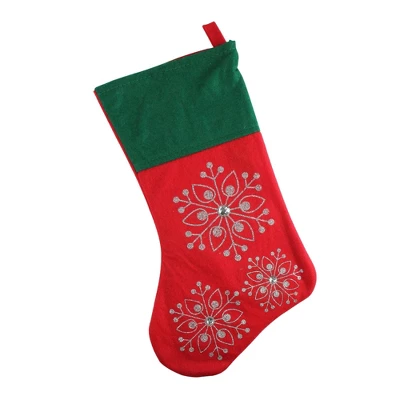 Northlight 19" Red And Green Felt Christmas Stocking With Snowflakes - Image 2