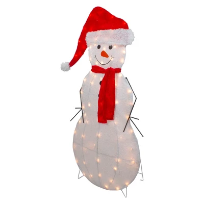 Northlight 42" Lighted 2D Chenille Snowman In Santa Hat Outdoor Christmas Decoration - Image 4