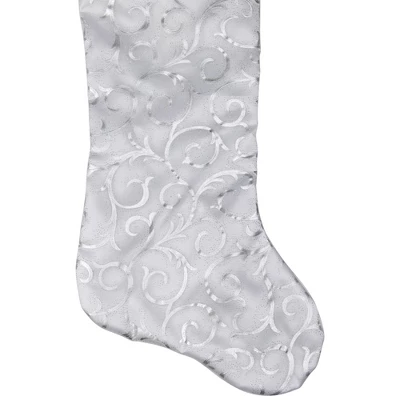 Northlight 19” White And Silver Filigree Christmas Stocking With Bows - Image 3