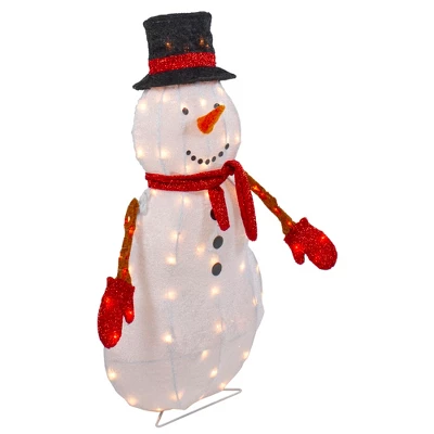 Northlight 32" Lighted 3D Chenille Snowman In Top Hat Outdoor Christmas Decoration - Image 3