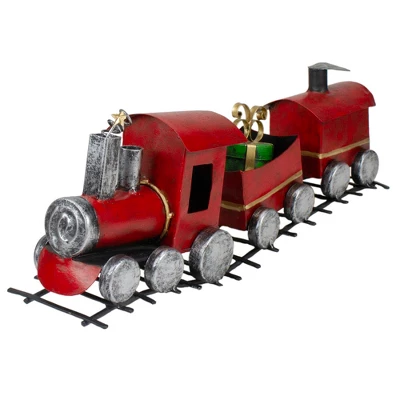 Northlight Triple Car Metal Train Christmas Decoration - 15" - Red And Silver - Image 3